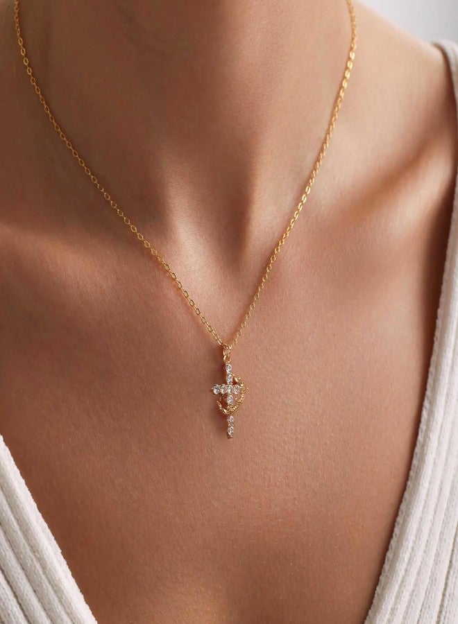 Robaice Gold Crown Cross Necklace for Women, Gold-Plated Christian Faith Necklace with Diamond Accents - Image 4
